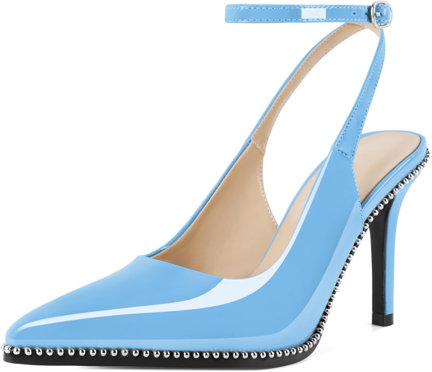 Slingback Heels for Women: Light Blue Ankle Strap Stilettos