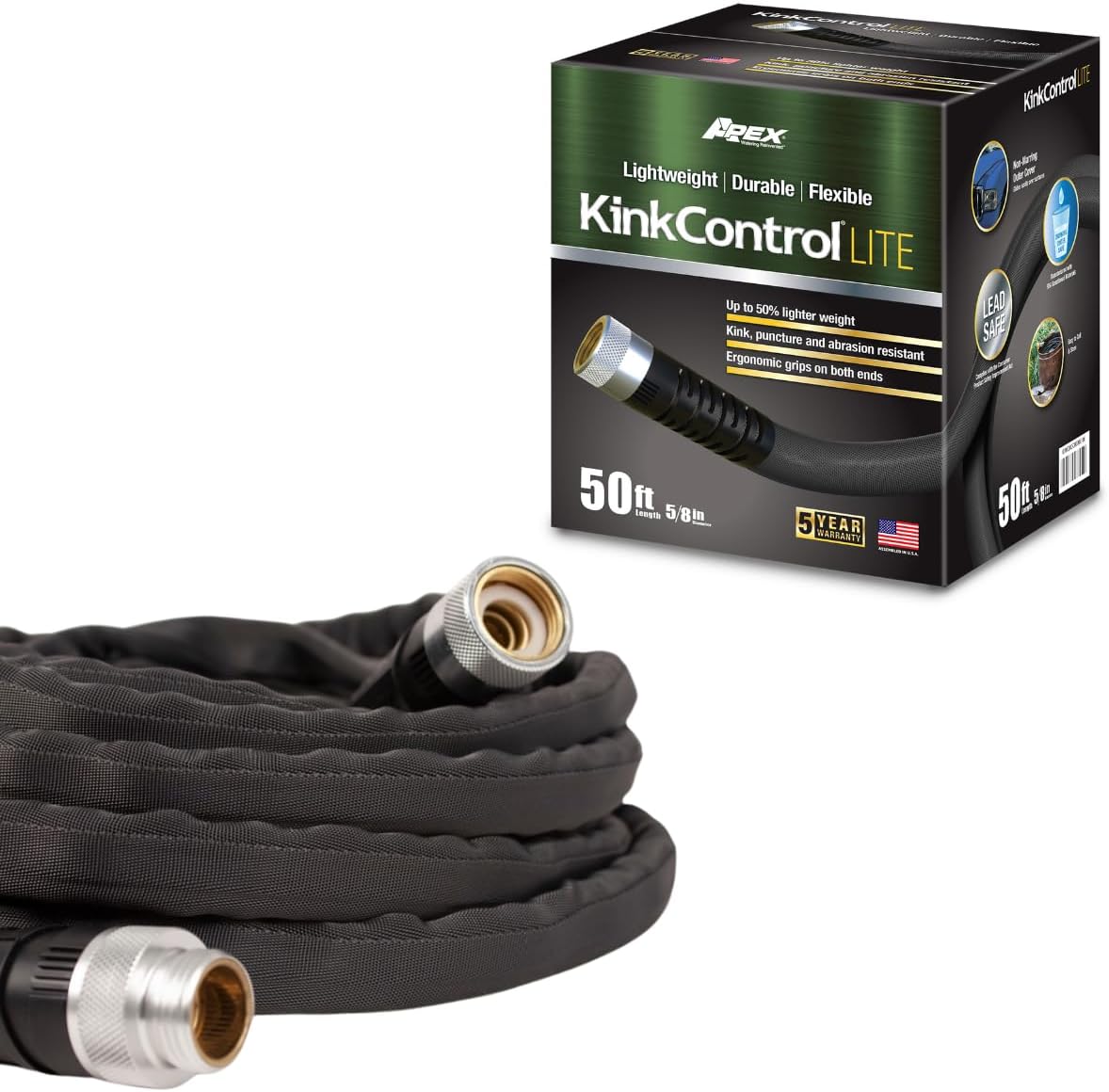 Kink Control Lite Garden Hose - Lightweight and Durable 50 Ft