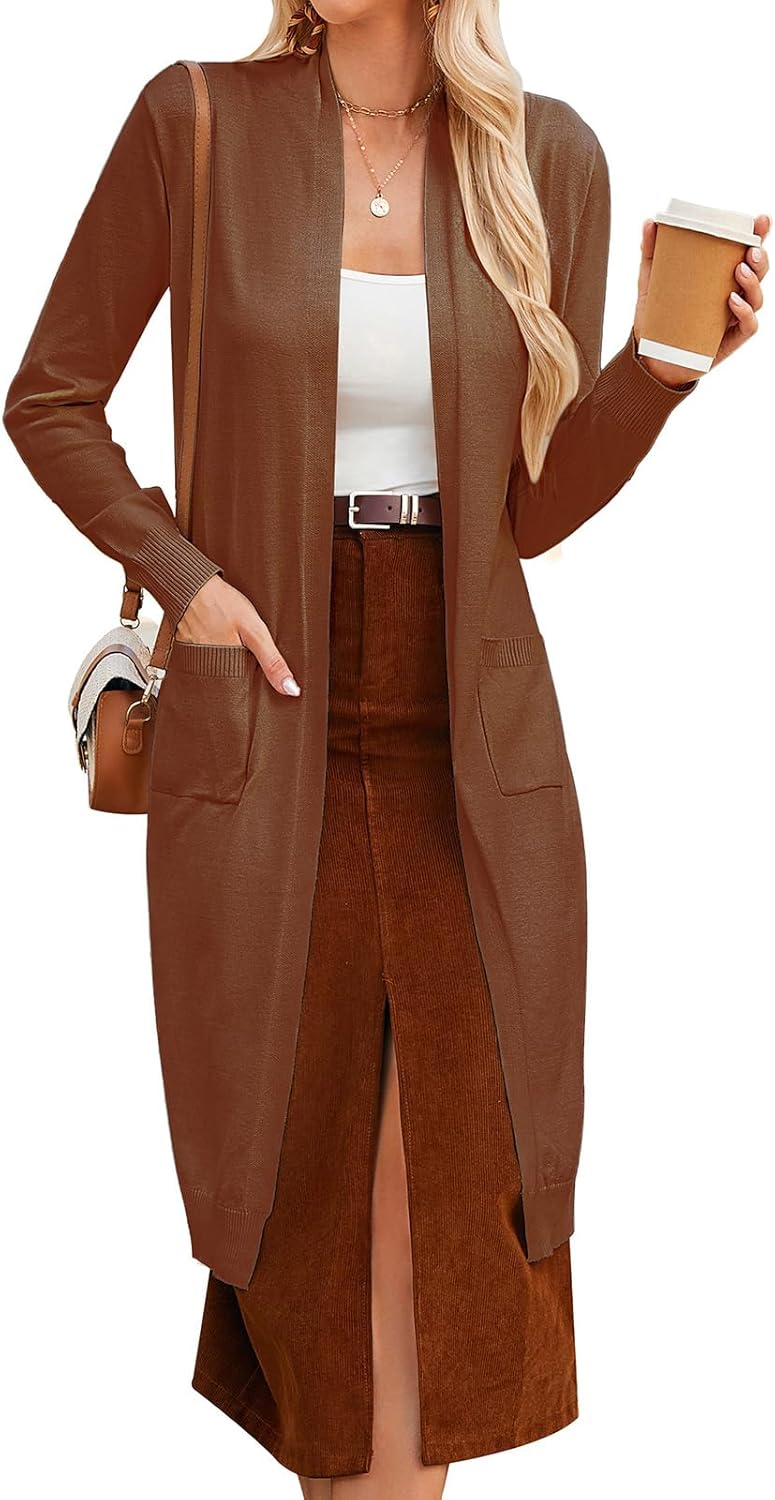 Trendy Long Cardigans for Women - Lightweight Open Front Duster
