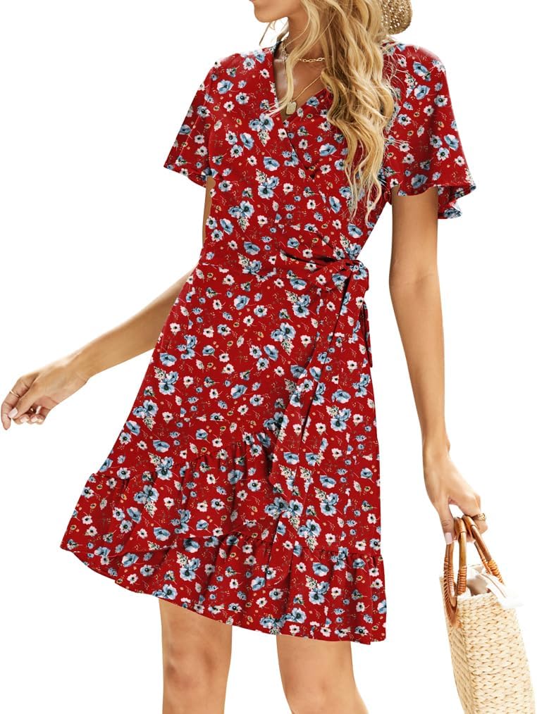 Naggoo Women's Summer Wrap V Neck Polka Dot Mini Dress Review
