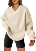 ANRABESS Womens Oversized V Neck Sweatshirt - Comfy Fleece Pullover