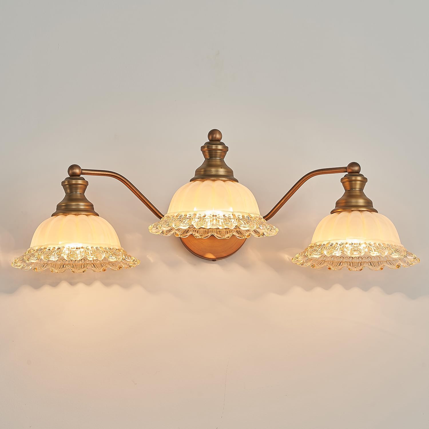 Brass 3 Light Vanity Light Fixture for Vintage Bathroom Decor