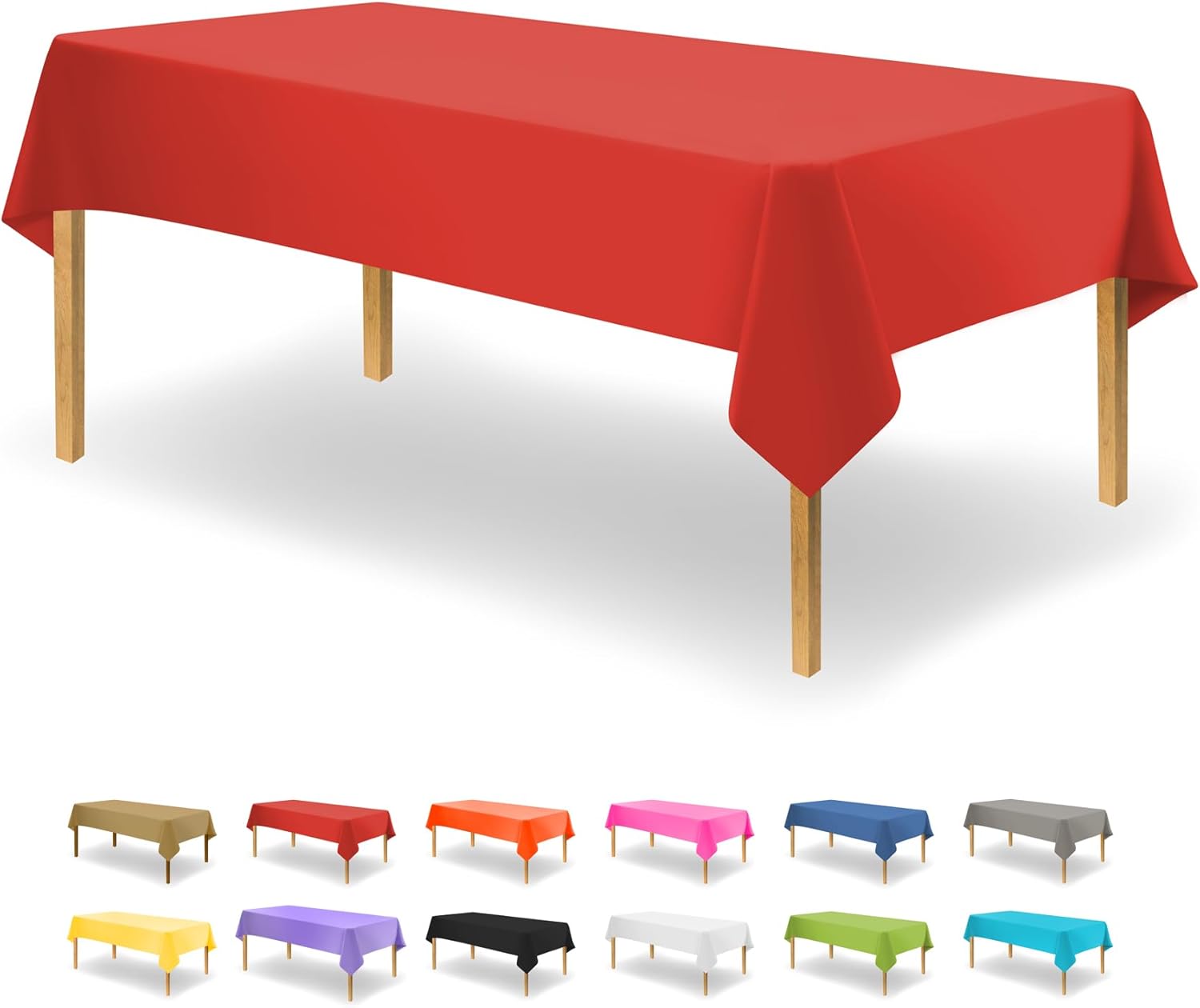 Red Disposable Plastic Tablecloths for Rectangle Tables - 48 Pack