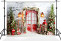 Kate 75ft Christmas Backdrop Photography Red Door Christmas Tree Wall