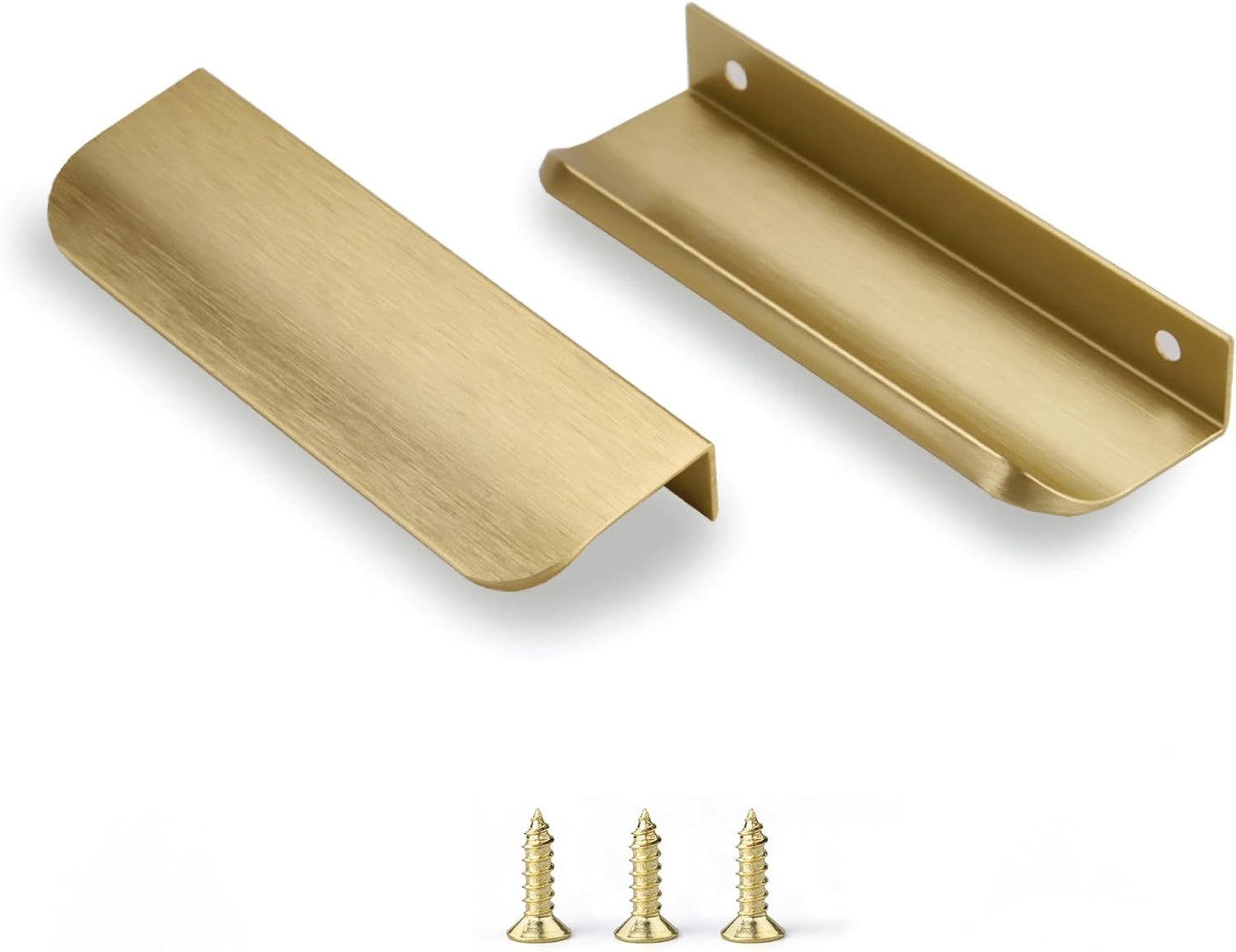 Edge Finger Tab Pulls for Cabinets - Modern Brushed Brass 10 Pack
