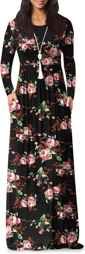 VIISHOW Women's Long Sleeve Loose Plain Maxi Dresses with Pockets