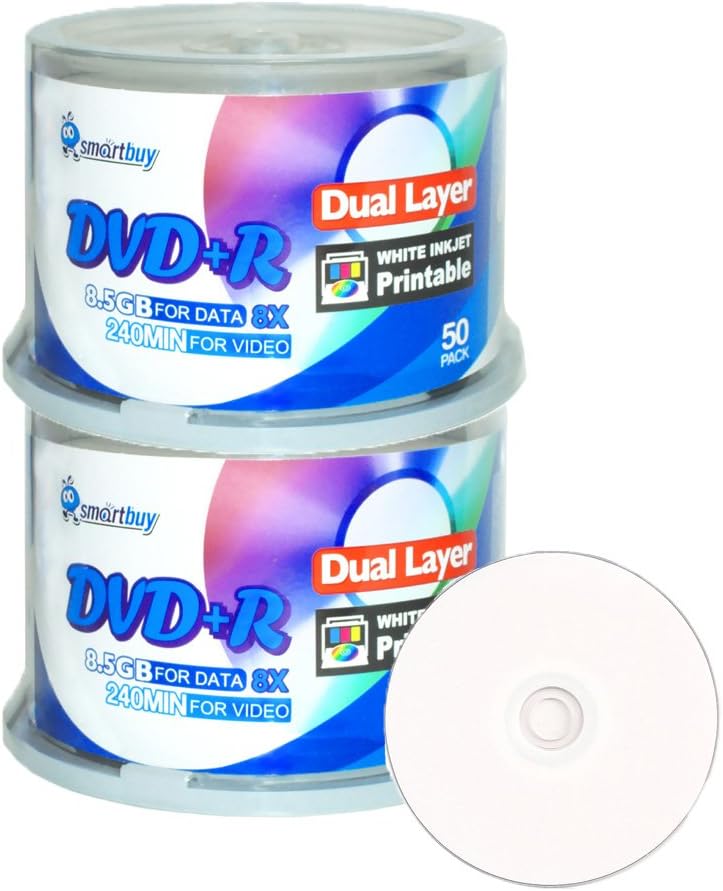 Smart Buy 100 Pack DVD+R DL 8.5GB 8X Blank Media for Archiving
