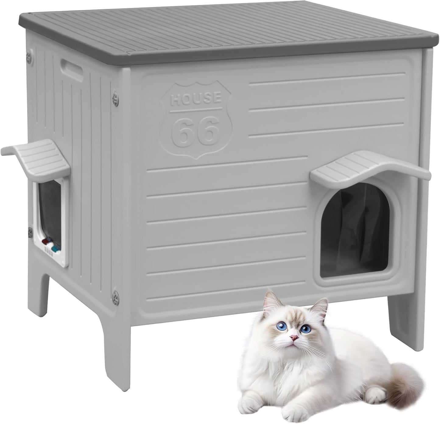 Outdoor Cat House Weatherproof Large Plastic Shelter for Cats