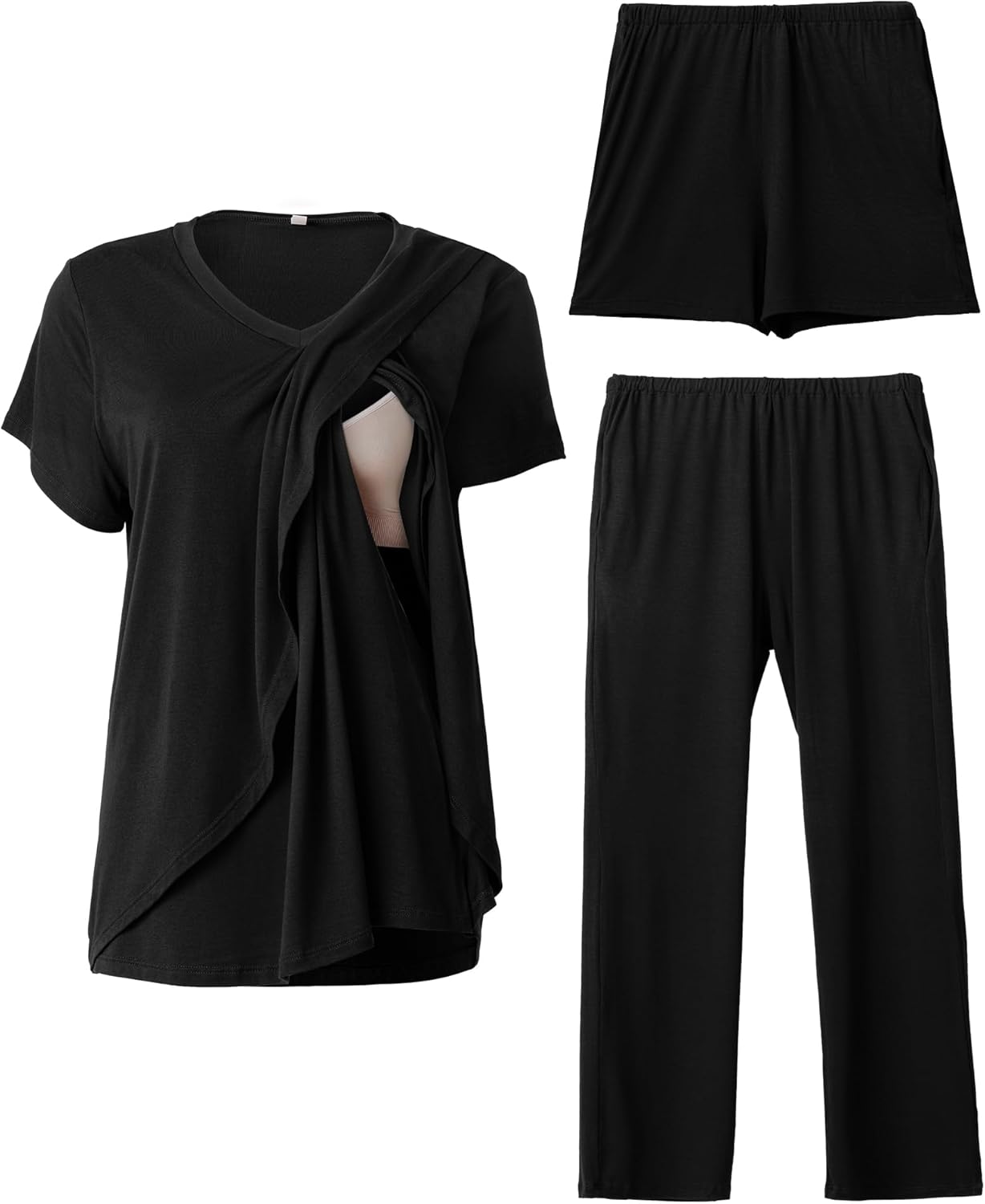 Rnxrbb V Neck Nursing Pajamas Set for Comfortable Breastfeeding