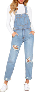 Women's Casual Stretch Denim Bib Overalls Pants Jumpsuits - Adjustable