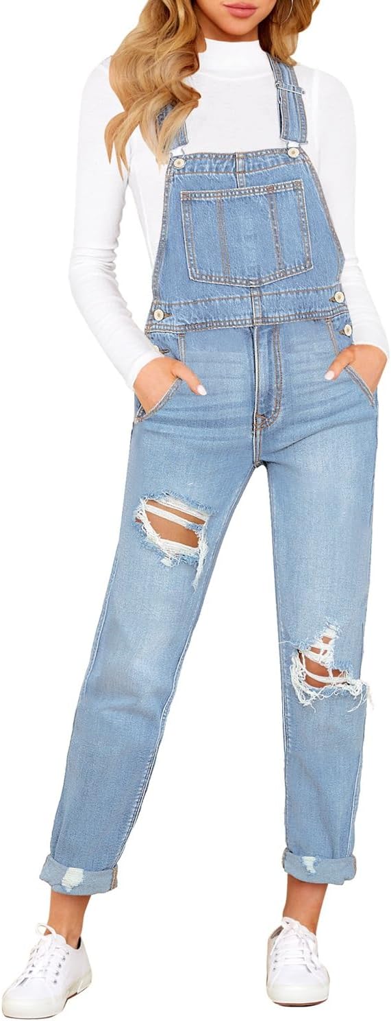 Luvamia Women's Casual Stretch Adjustable Denim Bib Overalls