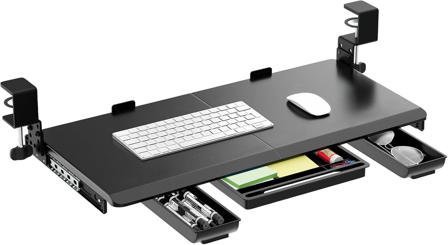 Ergonomic Under Desk Keyboard Tray - Adjustable & Sturdy C-Clamp Mount