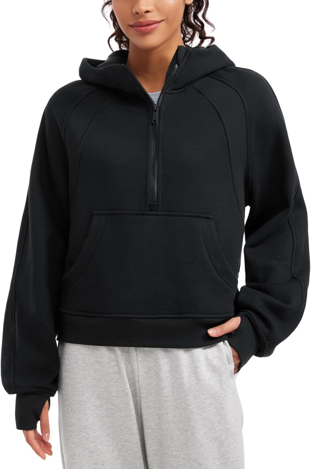 CRZ YOGA Cozy Fleece Hoodie with Thumb Holes