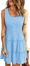 Dokotoo Womens Summer Dresses Sleeveless Ruffle Tiered Mini Dress