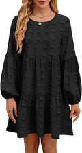 Falll Dresses for Women Crew Neck Long Lantern Sleeve Swing Dress