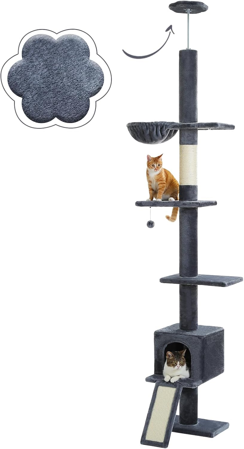 Adjustable Height Cat Tree for Indoor Cats with Condo and Ladder