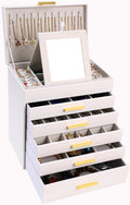 BOOVO Jewelry Box with Necklace Hanger 6 Layer Organizer - Large White