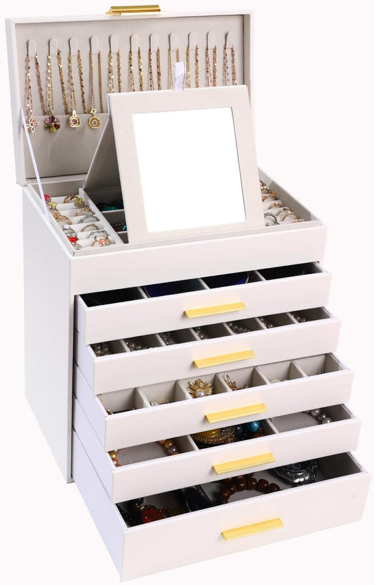 Large 6 Layer Jewelry Organizer with Necklace Hanger for Women