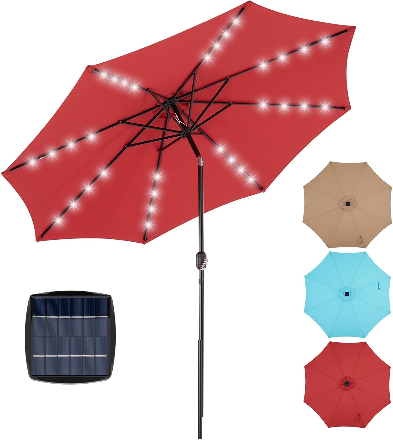 OLIXIS 10FT Solar Patio Umbrella with LED Lights for Outdoor Use