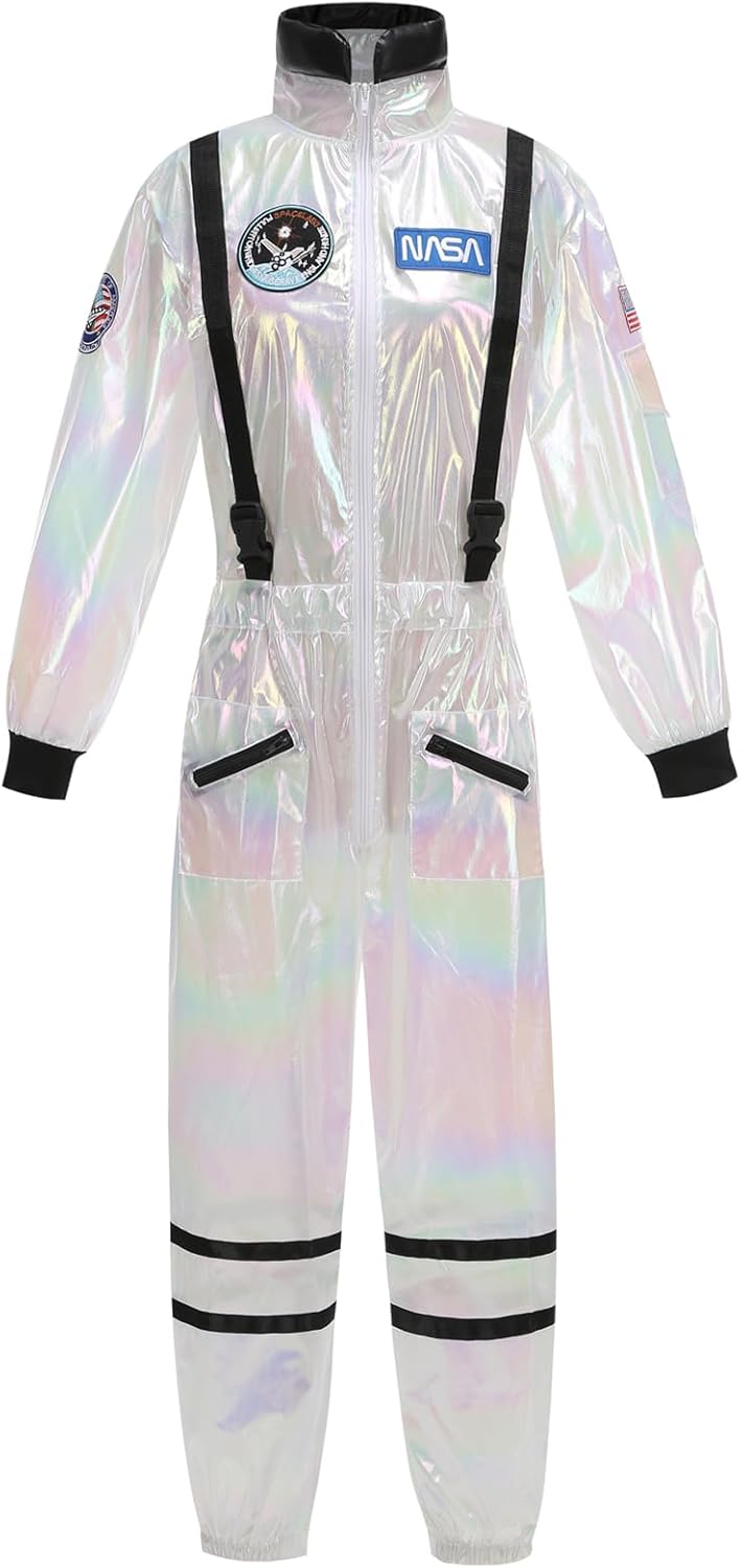 Women's Astronaut Costume Shiny Space Suit for Halloween Fun