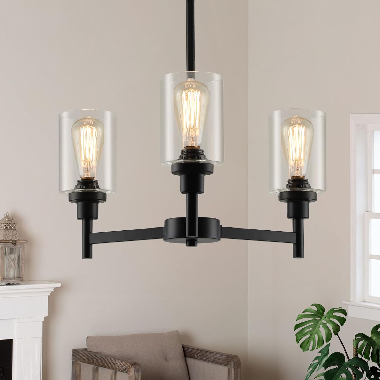 3 Lights Black Chandeliers for Dining Room and Foyer Lighting