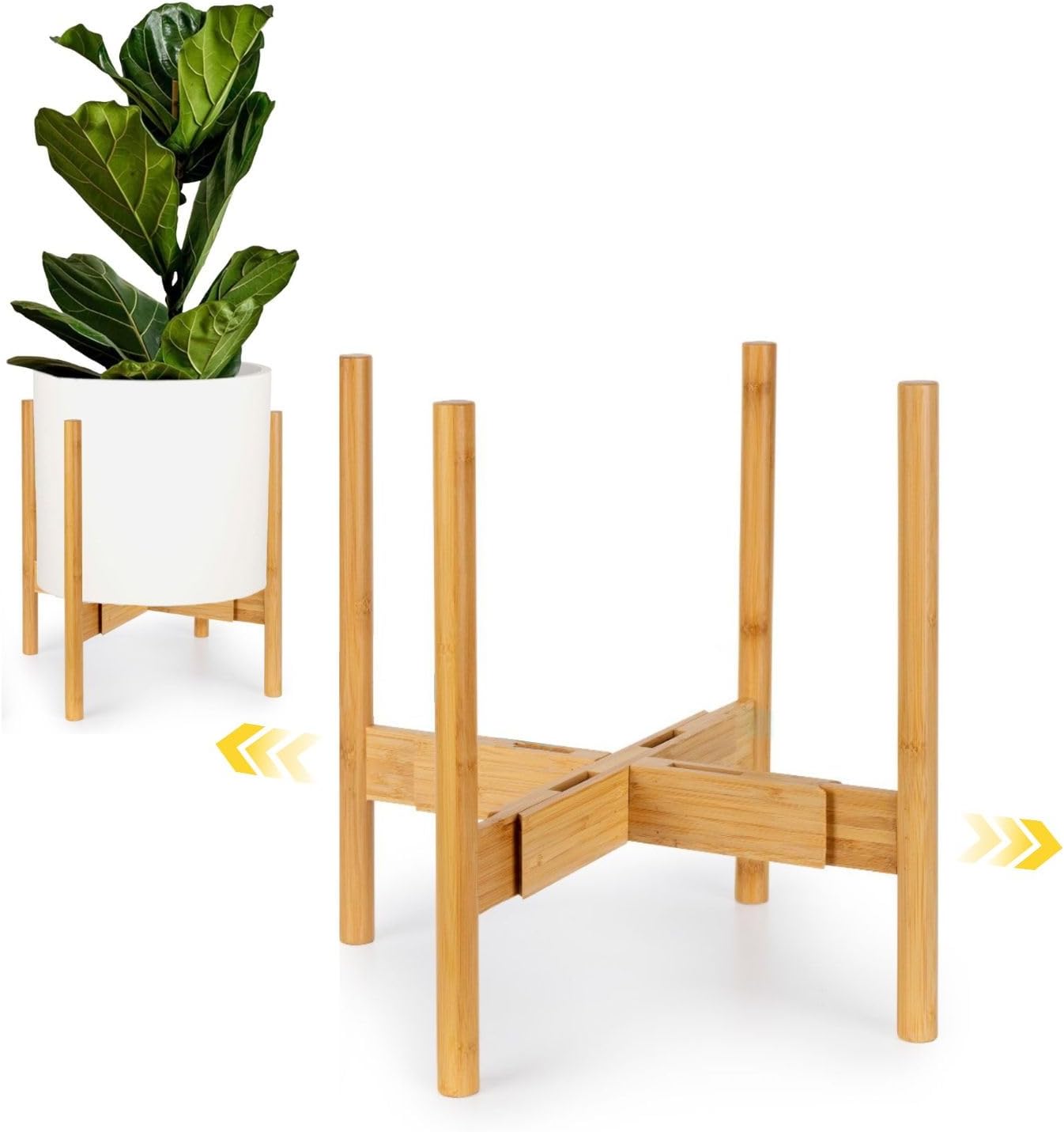 Adjustable Bamboo Plant Stand for 11 to 15 Inch Pots - Modern Design