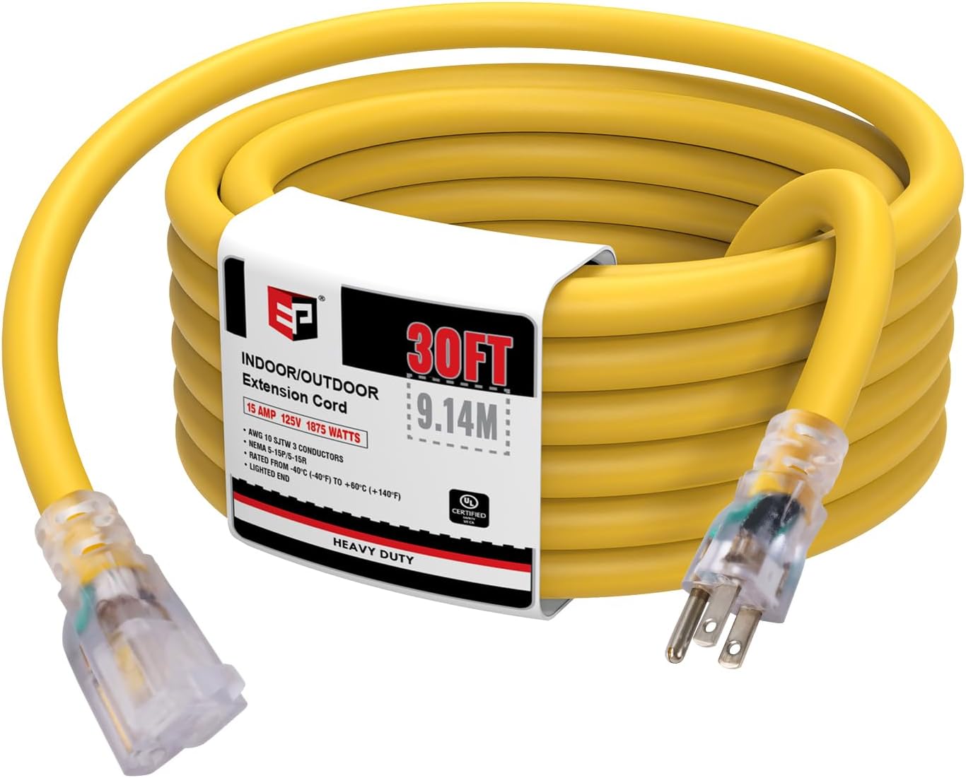 EP 30 Ft Lighted Outdoor Extension Cord for Heavy Duty Use