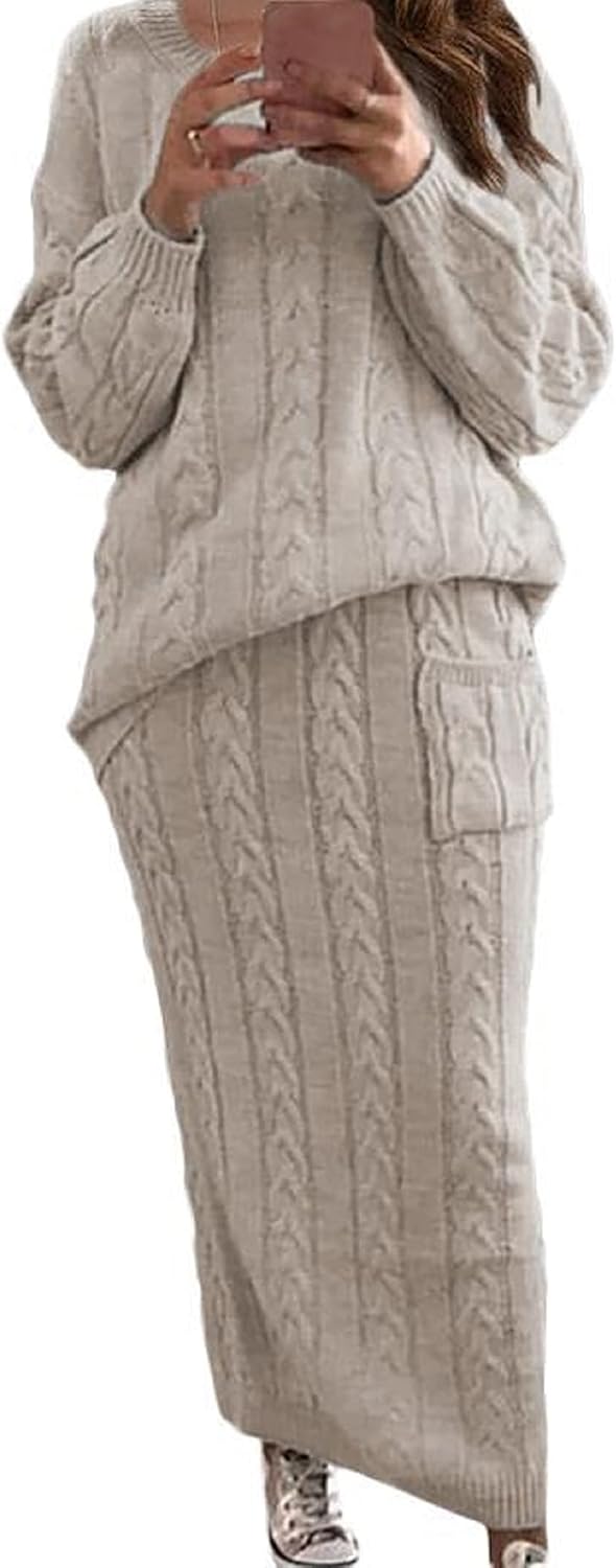 CHARTOU Women's Winter Chunky Cable Knit Long Skirt Outfit