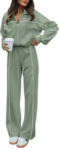 Two Piece Tracksuit for Women - Oversized Zip Up Jogger Set