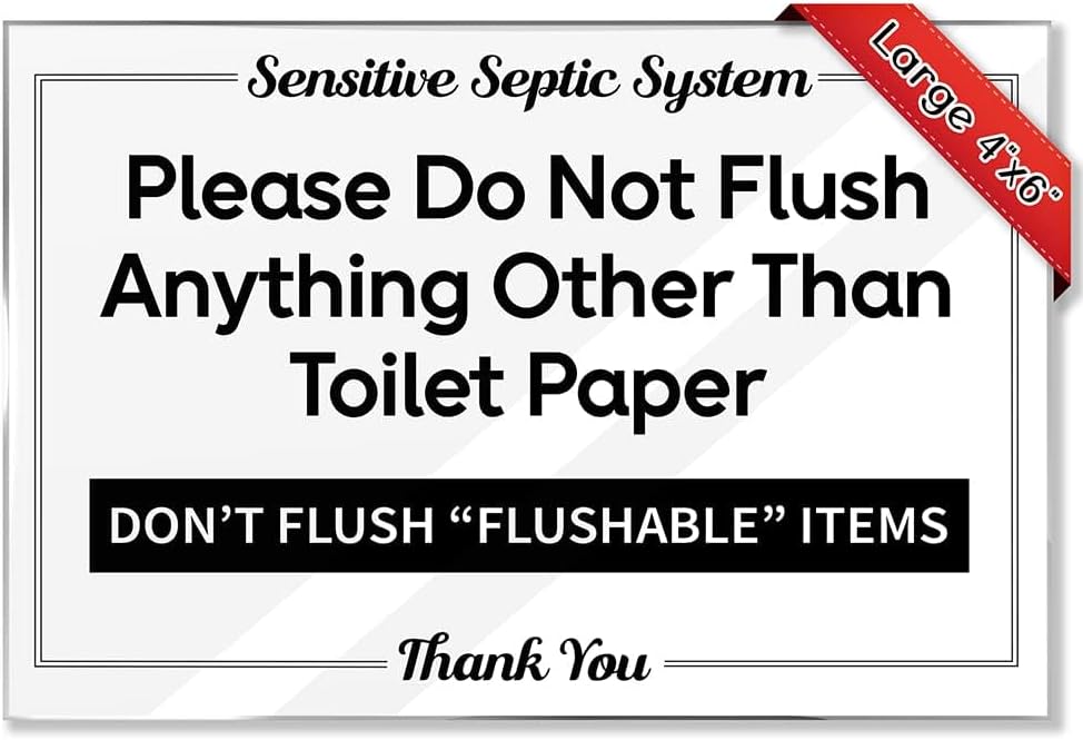 Septic System Sign - Flush Only Toilet Paper Sign - 5-Pack