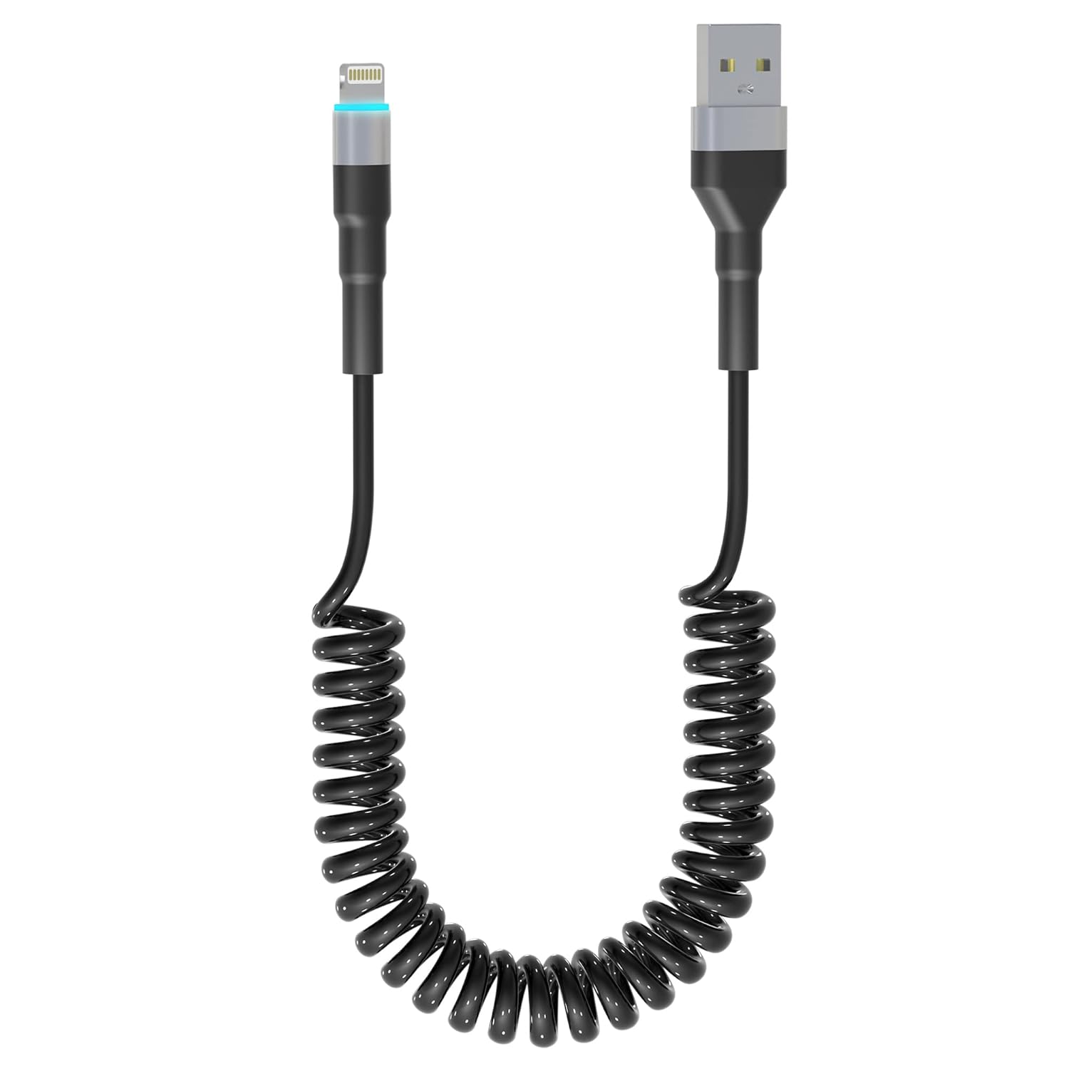 Apple MFi Certified Coiled Lightning Cable w/ Data Sync & LED