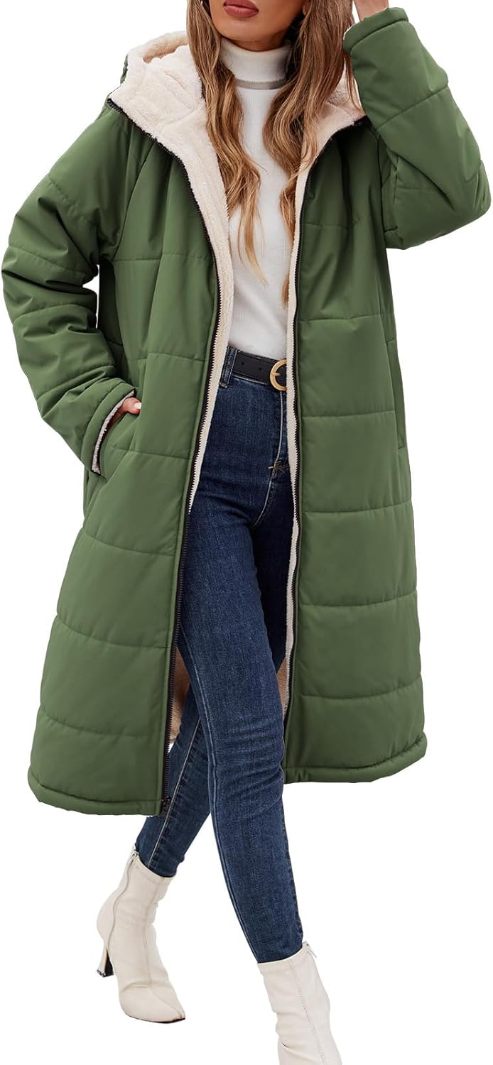 Long Womens Winter Coat Fleece Lined Puffer Jacket with Hood