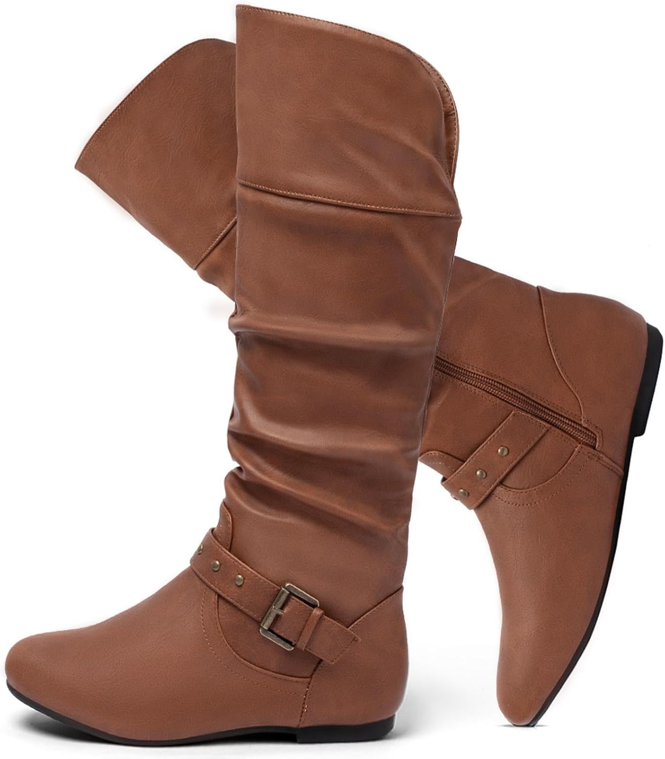 katliu Women's Slouchy Mid Calf Boots for Stylish Comfort