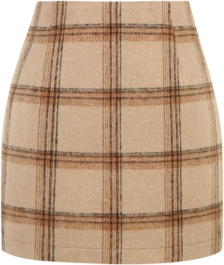 Wool Plaid Mini Skirt for Women - High Waisted Bodycon Style