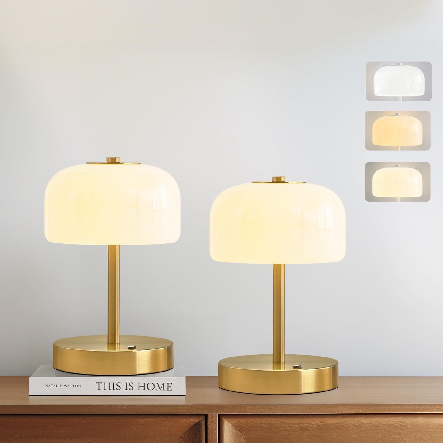PORTRES Cordless Table Lamp with Opal Glass Shade for Any Space