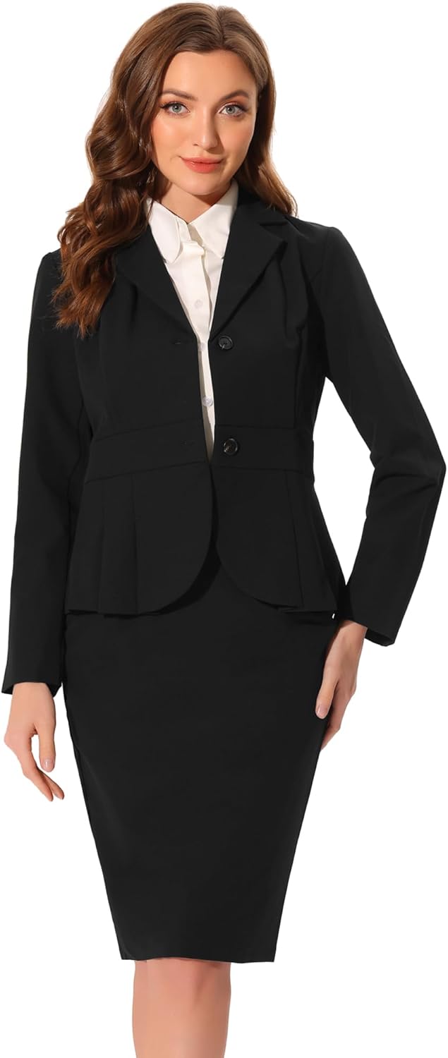 Allegra K 2 Piece Suit Skirt Sets for Women Blazer and Pencil Skirts