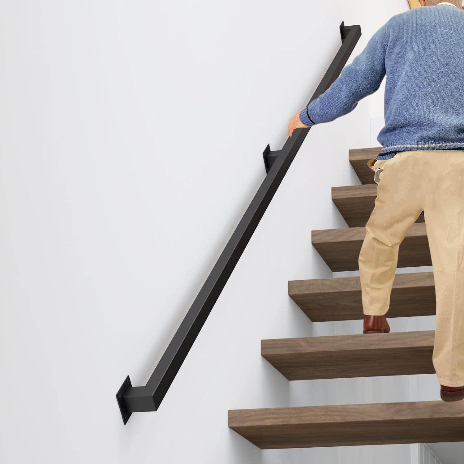 5FT Stair Railings Indoor, Black Iron Handrail for Safety