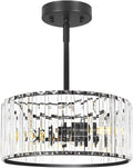 Black 3 Light Crystal Chandelier for Dining Room - Modern Semi Flush