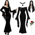Morticia Addams Gothic Dress Costume Set for Halloween Fun