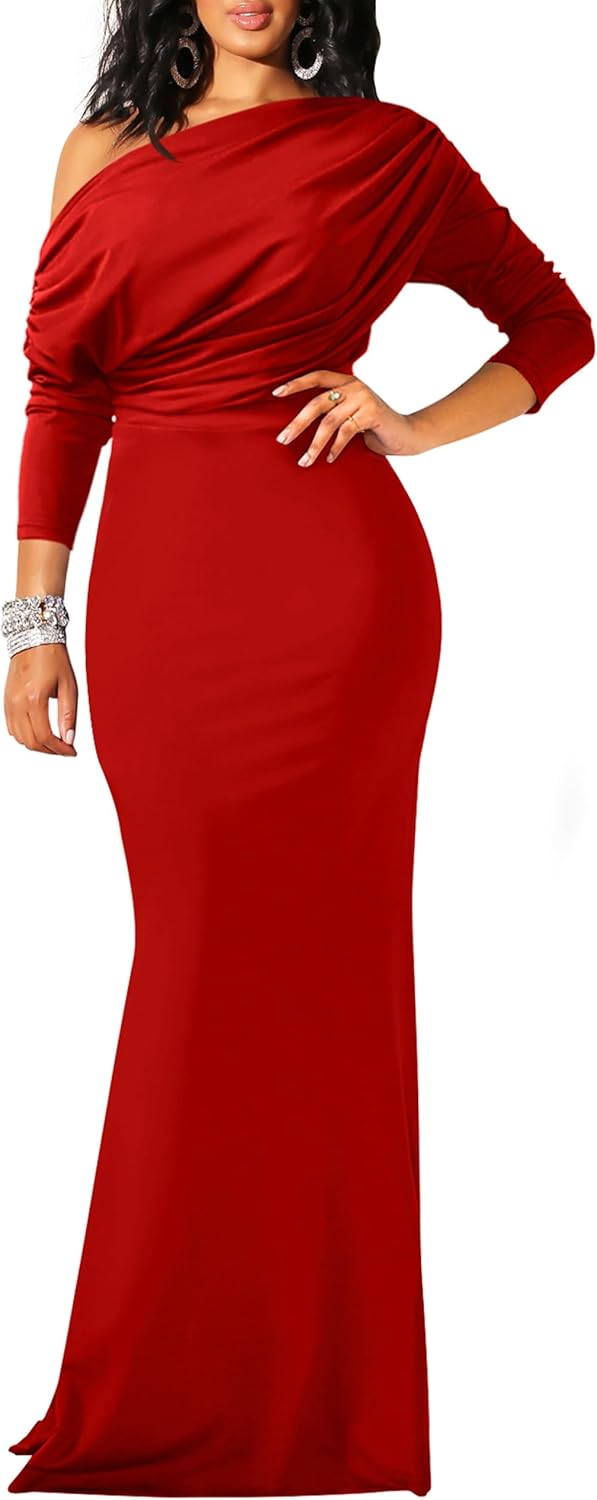 YMDUCH Women's Elegant Off Shoulder Bodycon Evening Dress