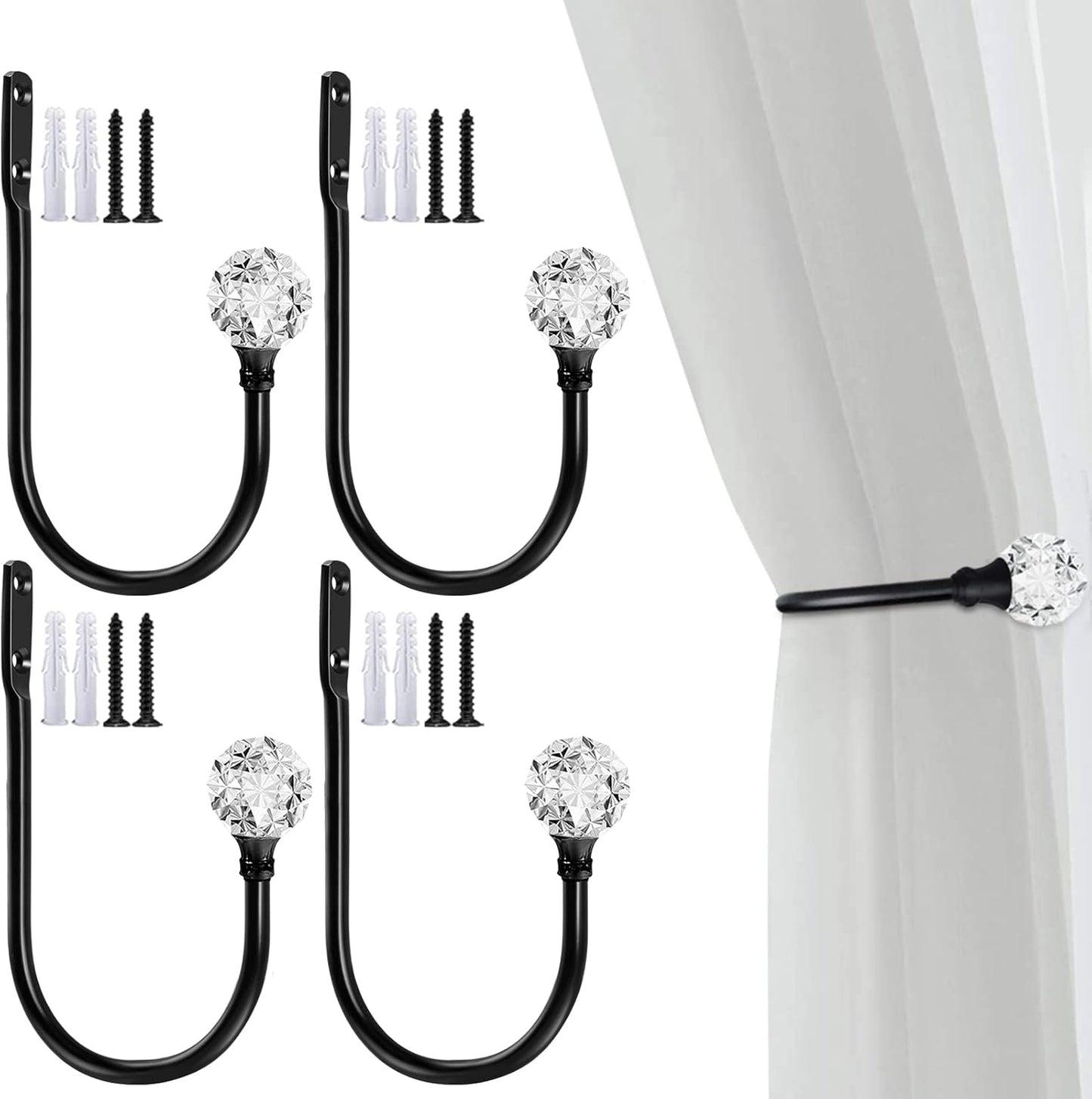 KOLAKO Black Crystal Curtain Holdbacks - Set of 4