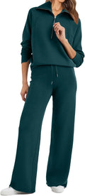 Womens 2 Piece Oversized Half Zip Sweatshirt and Wide Leg Pants - Cozy