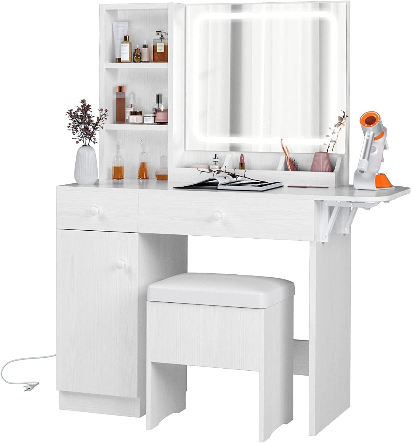 LED Lighted Vanity Desk with Power Outlet