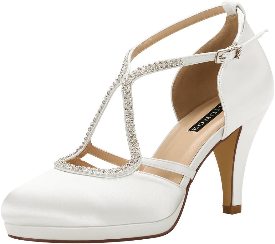ERIJUNOR Women Comfort Low Heel Closed-Toe Ankle Strap Shoes