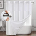 Extra Long White Linen-Look Shower Curtain 71Wx86H - No Hook Snap