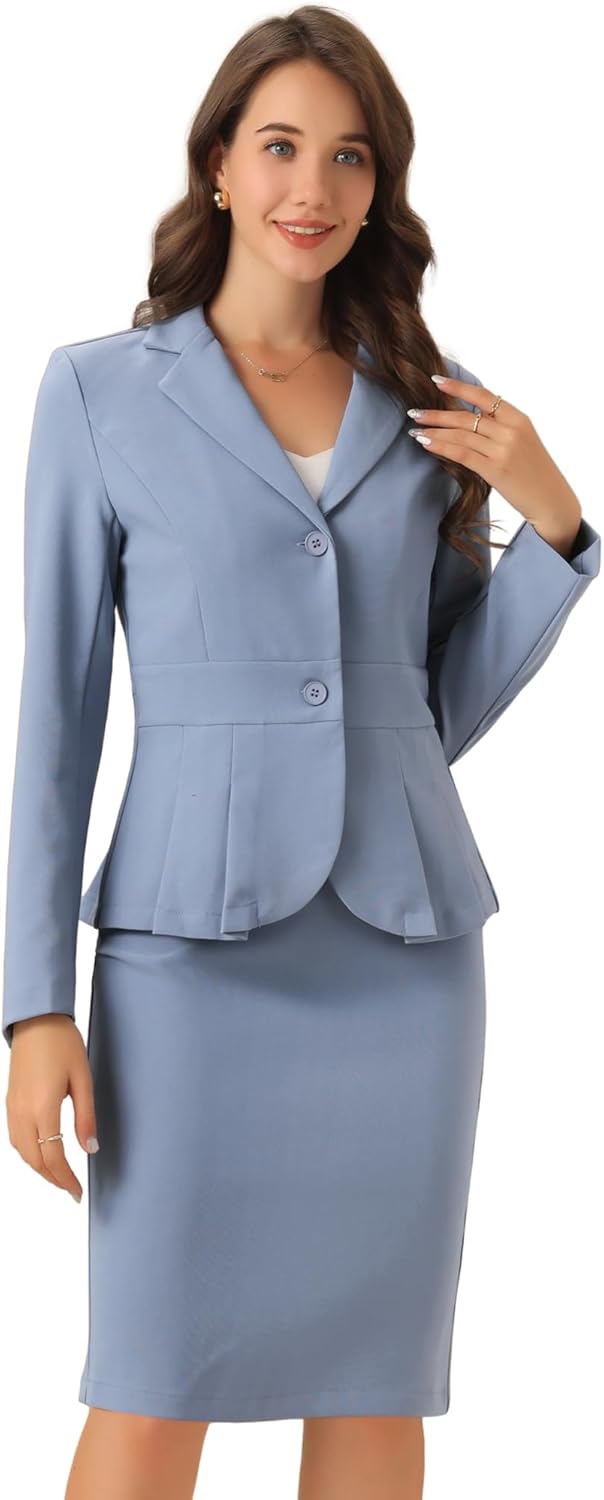 Allegra K 2 Piece Suit Skirt Sets for Women Blazer and Pencil Skirts