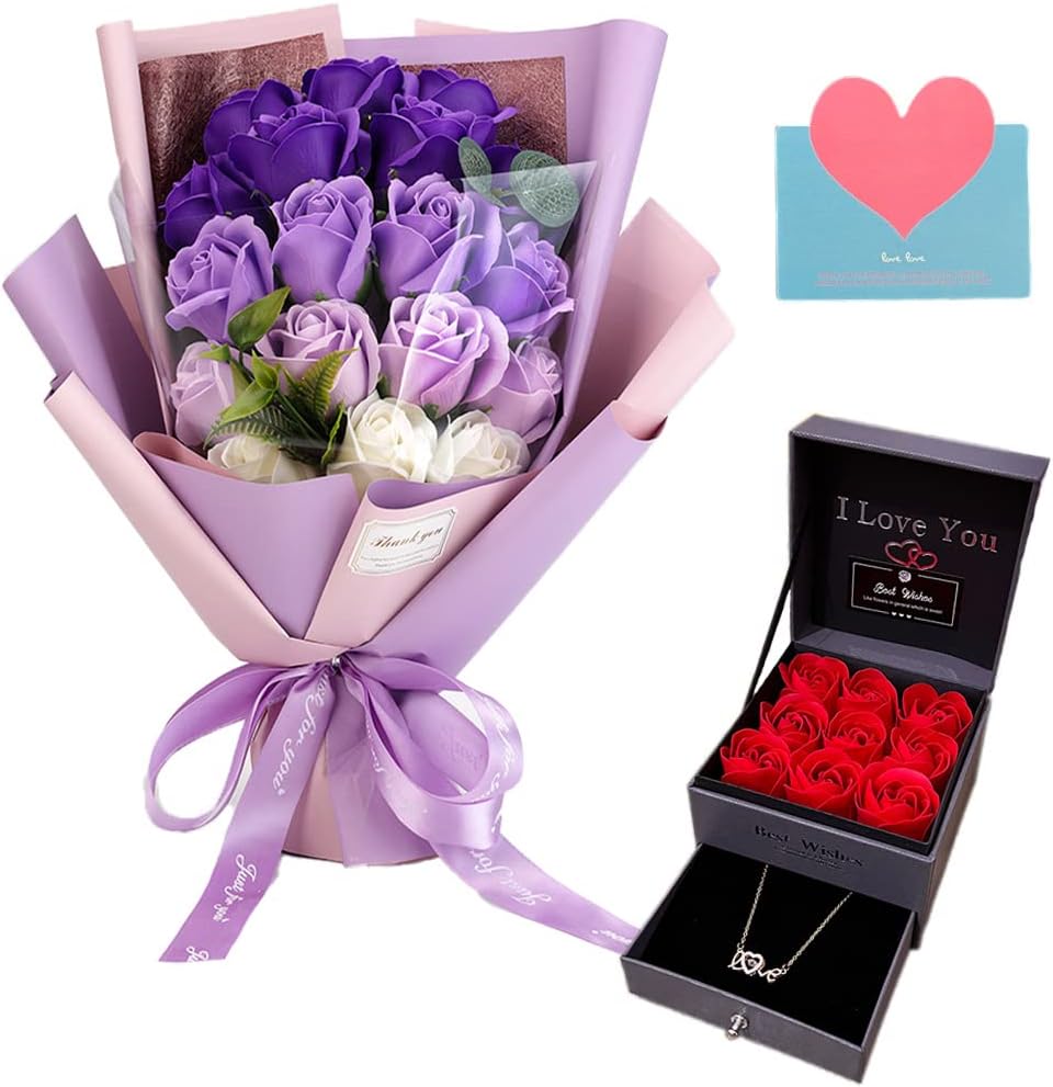 EIGHTOWN Roses Bouquet Fake Artificial Flower Gift Set for Her