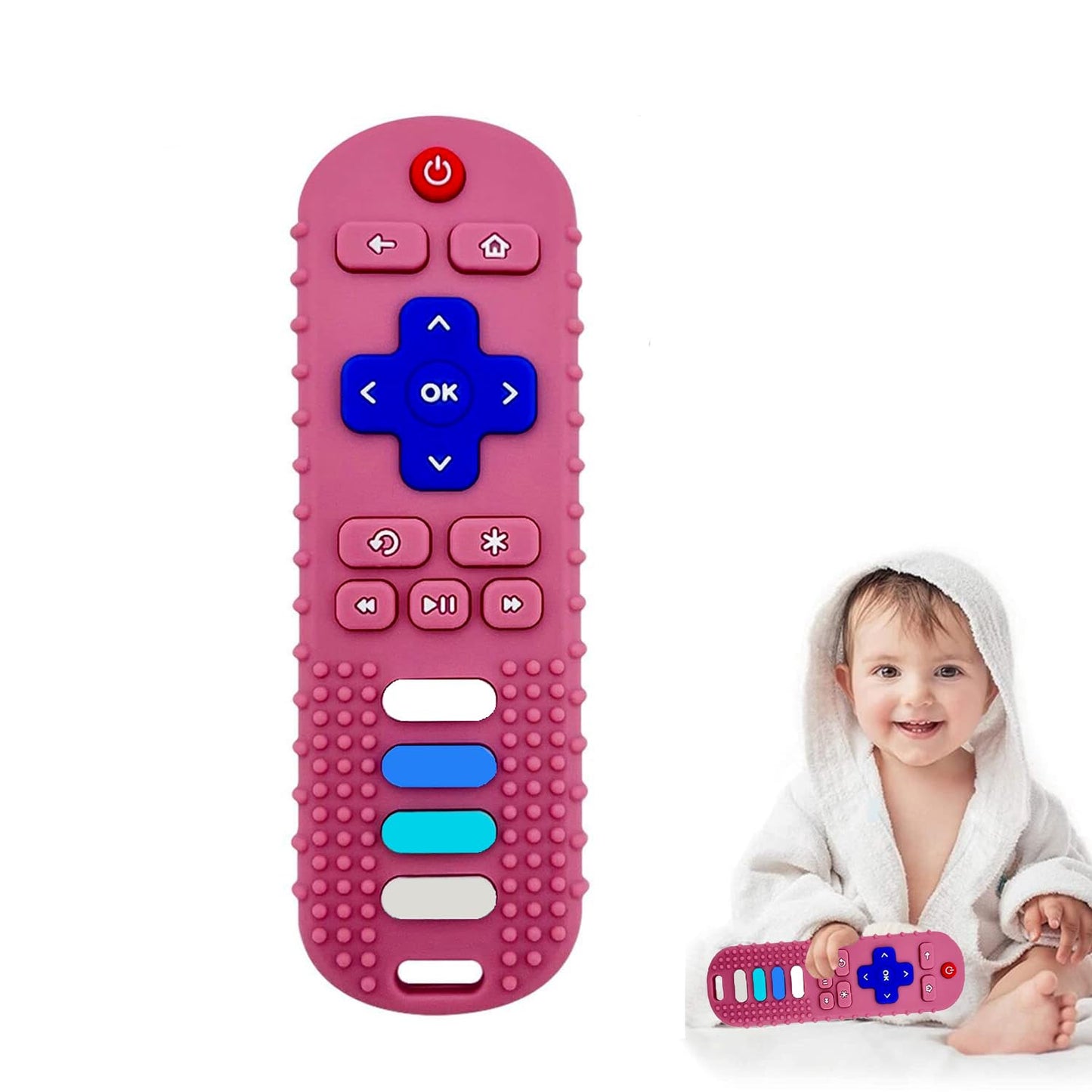 BPA-Free Pink Remote Teether for Babies 3-18mo