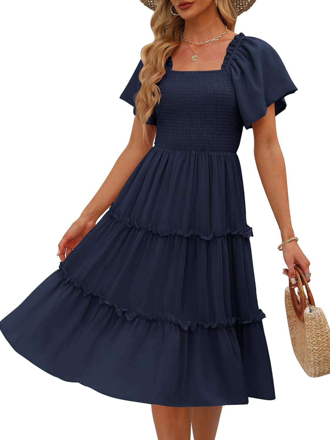 LILLUSORY Women's Summer Casual Flutter Sleeve Midi Dress