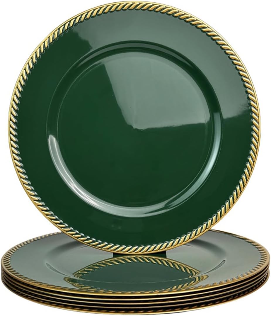 6 Pcs Green Charger Plates for Elegant Table Decor and Events